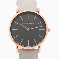 montre femme bracelet cuir gris cadran noir 2