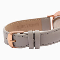 montre femme bracelet cuir gris cadran noir 4