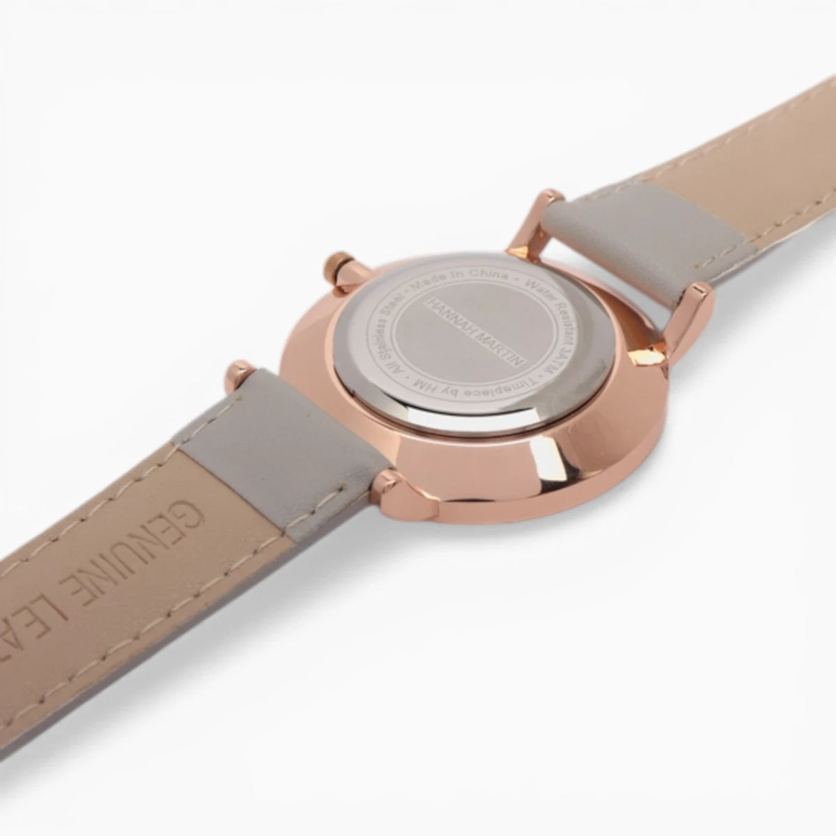 montre femme bracelet cuir gris cadran noir 5