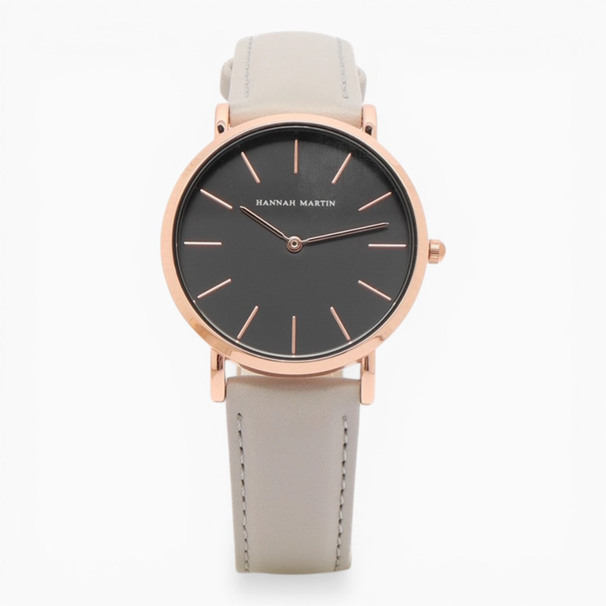 Montre Femme Bracelet Cuir Gris Cadran Noir