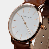 montre femme bracelet cuir marron cadran blanc 3