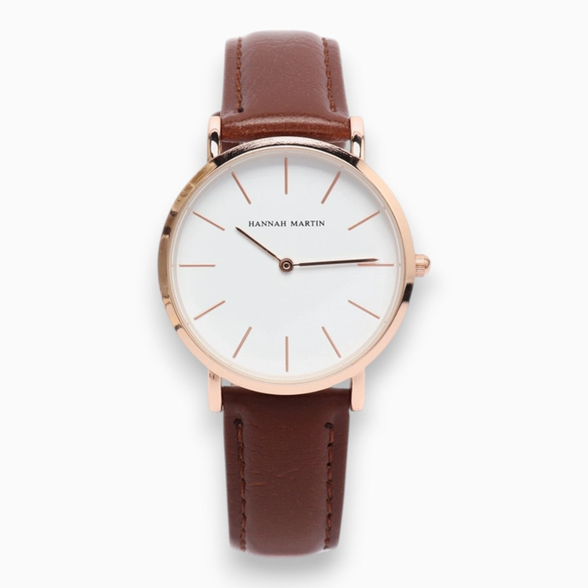 montre femme bracelet cuir marron cadran blanc