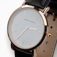 Montre Femme Bracelet Cuir Noir Cadran Blanc 3