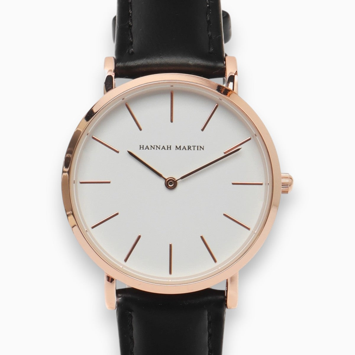 Montre Femme Bracelet Cuir Noir Cadran Blanc 2