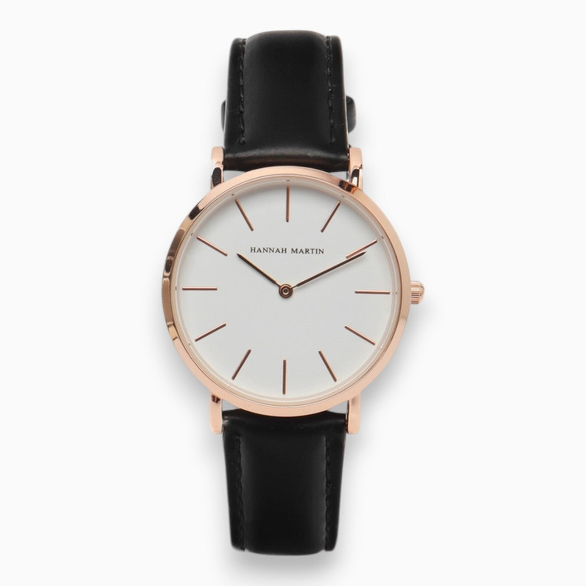 Montre Femme Bracelet Cuir Noir Cadran Blanc