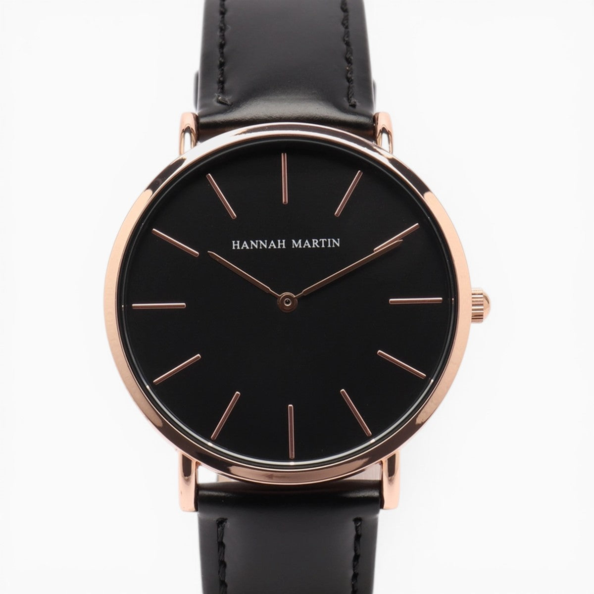 montre femme bracelet cuir noir cadran noir 2