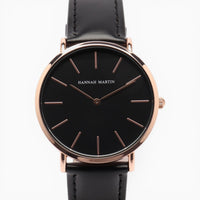 montre femme bracelet cuir noir cadran noir 2