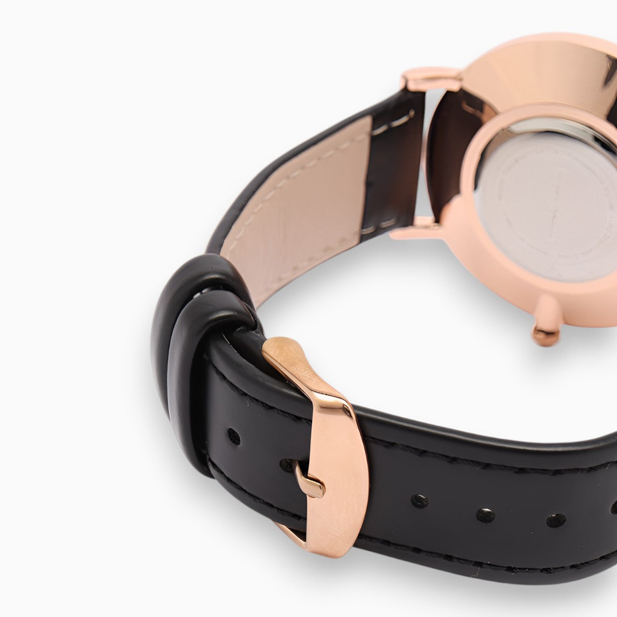 montre femme bracelet cuir noir cadran noir 4