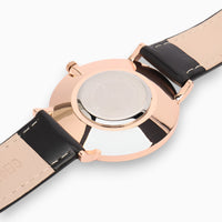 montre femme bracelet cuir noir cadran noir 5