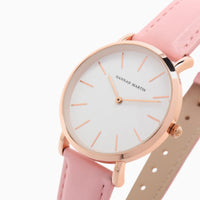 montre femme bracelet cuir rose cadran blanc 3