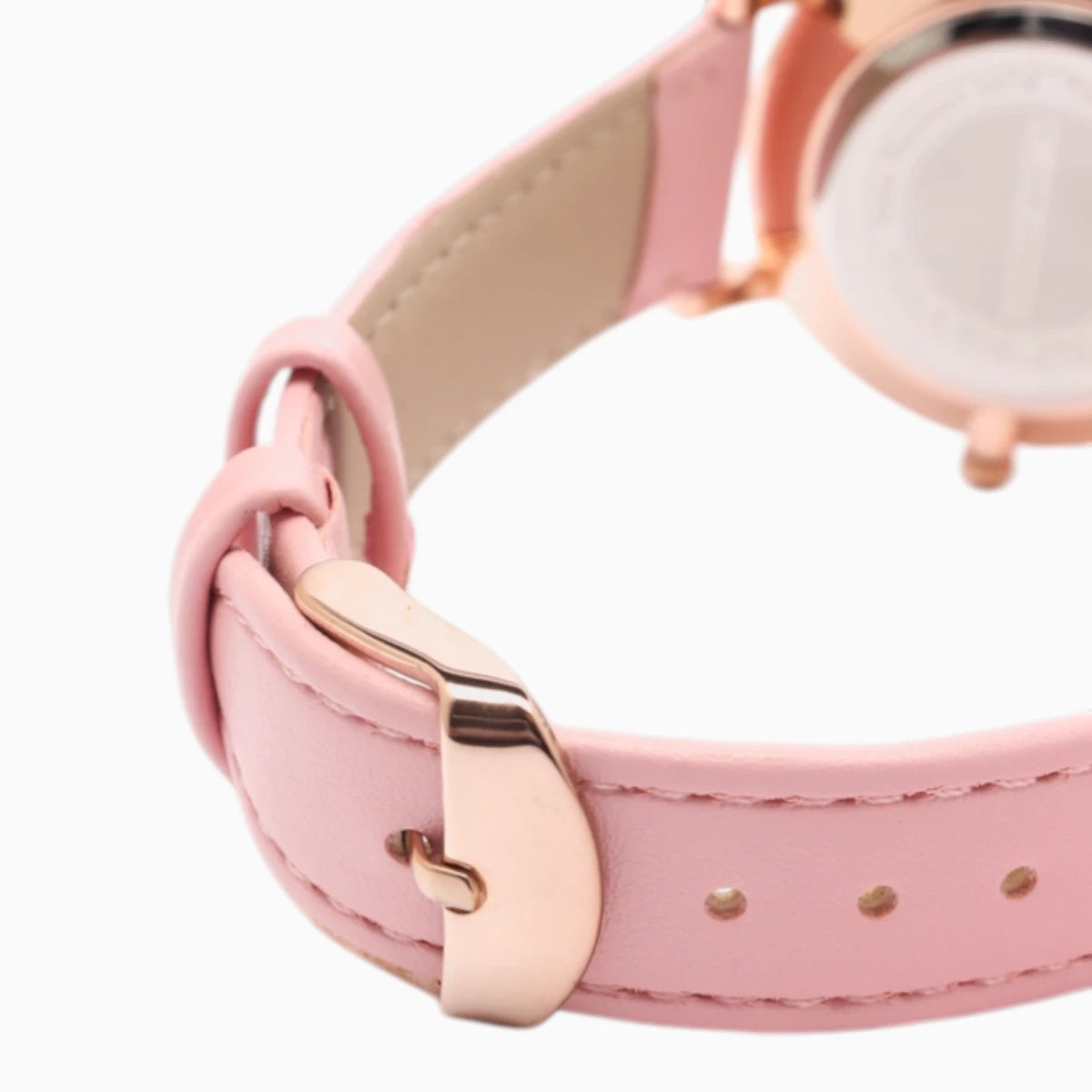 montre femme bracelet cuir rose cadran blanc 4