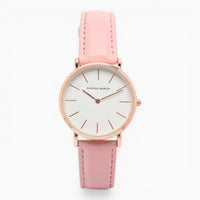 montre femme bracelet cuir rose cadran blanc