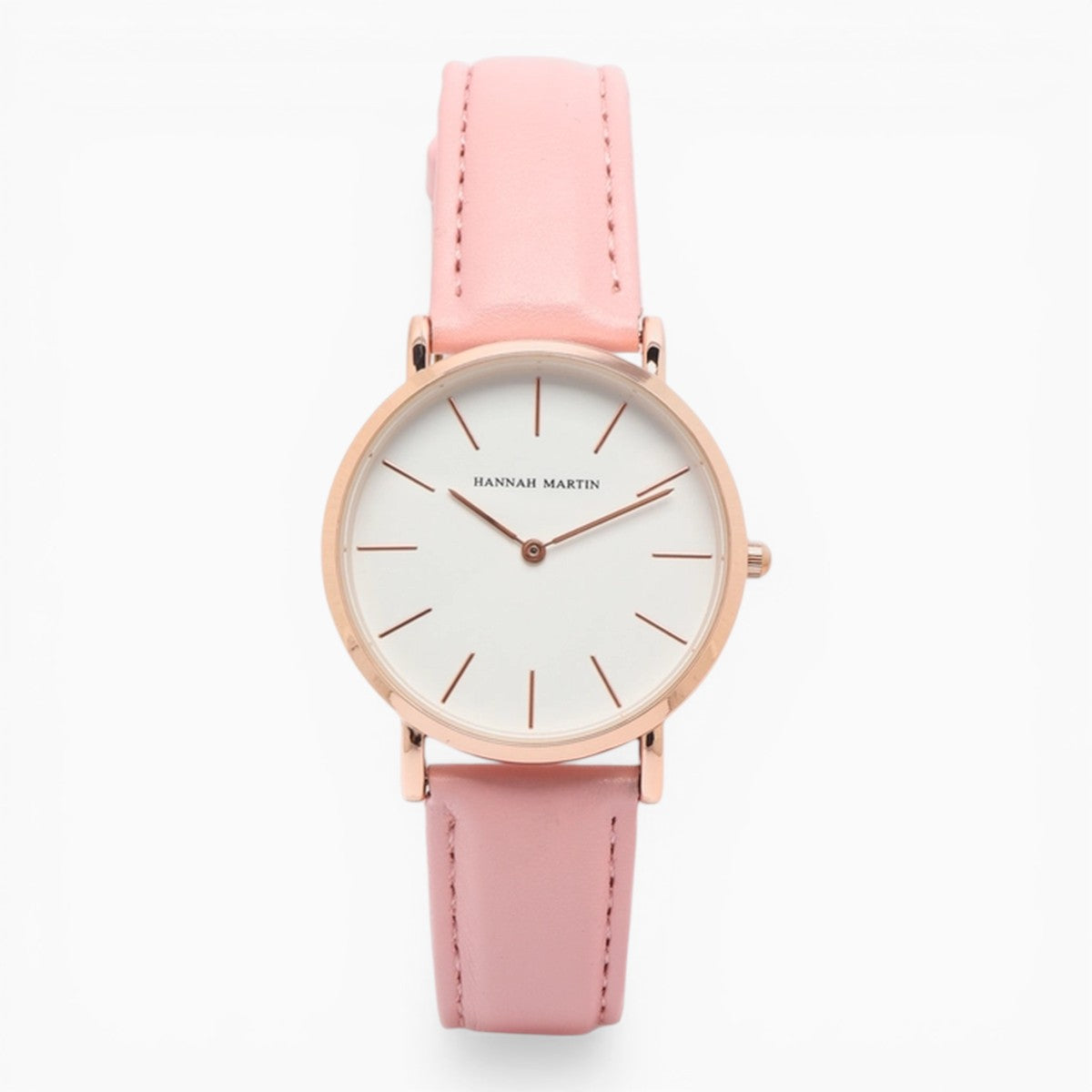 montre femme bracelet cuir rose cadran blanc