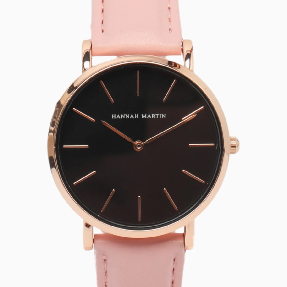 montre femme bracelet cuir rose cadran noir 2