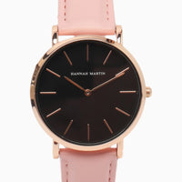 montre femme bracelet cuir rose cadran noir 2
