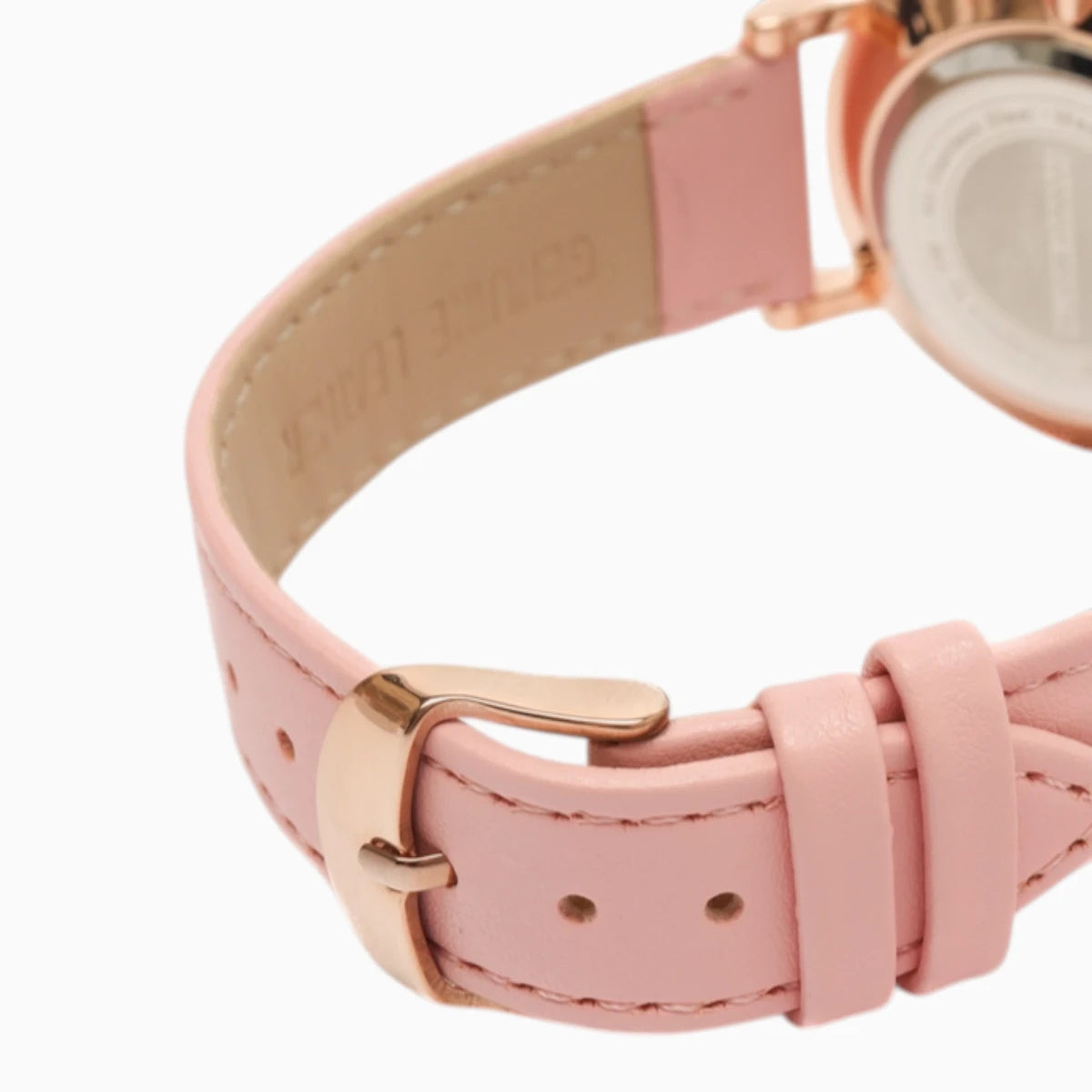 montre femme bracelet cuir rose cadran noir 4