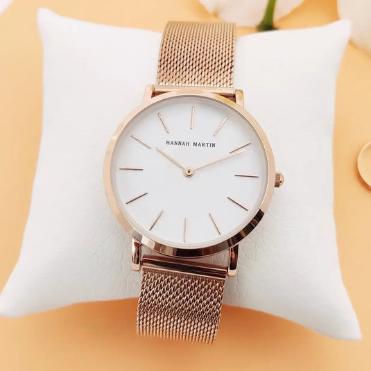 montre femme maille milanaise or rose