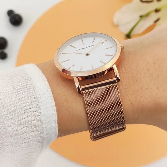 montre femme maille milanaise or rose 3
