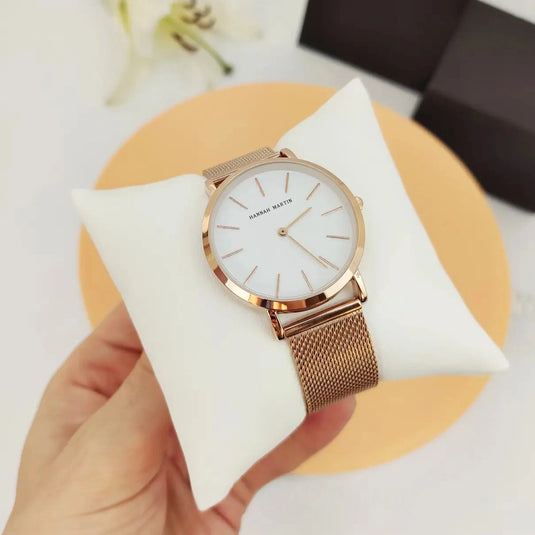 montre femme maille milanaise or rose 2