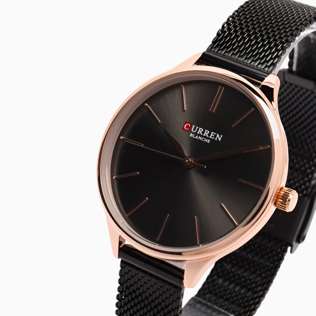 Montre Femme Bracelet Milanais Noir Cadran Noir