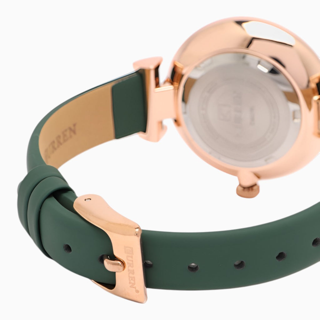 montre femme cadran vert bracelet cuir vert 3