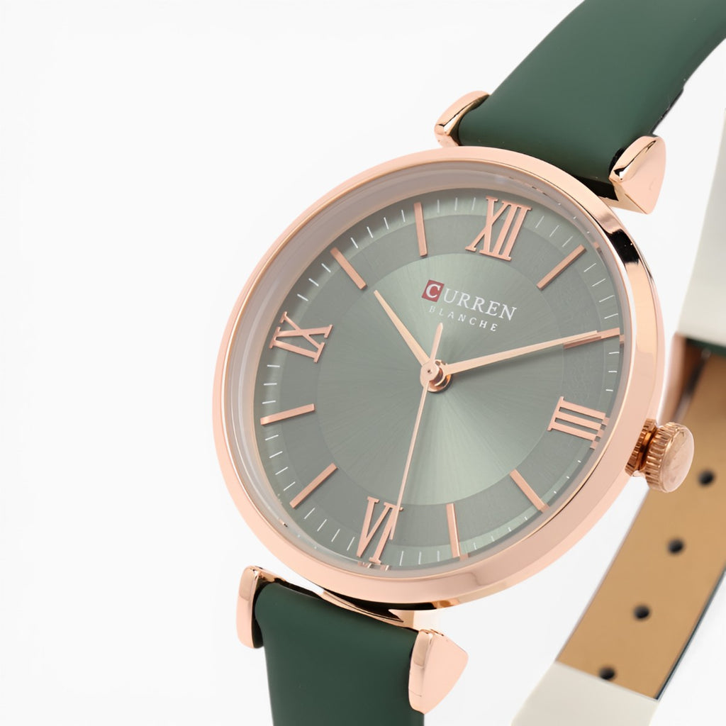 montre femme cadran vert bracelet cuir vert 2