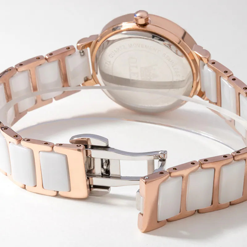 montre femme céramique blanche fermoir papillon