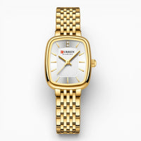 montre femme rectangulaire acier doré cadran blanc