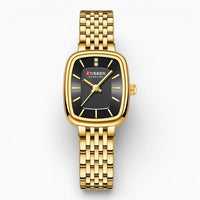 montre femme rectangulaire acier doré cadran noir