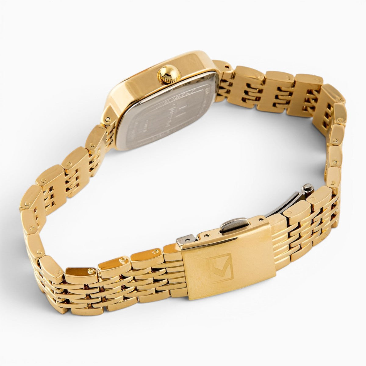 montre femme rectangulaire acier doré boucle déployante