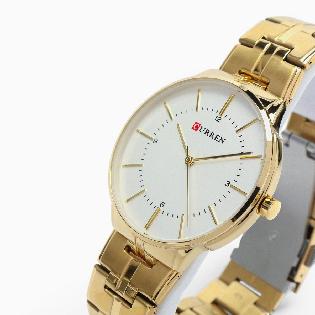 Montre homme bracelet acier doré cadran blanc 3