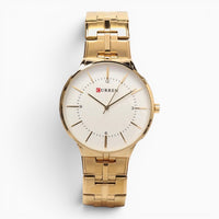 Montre homme bracelet acier doré cadran blanc