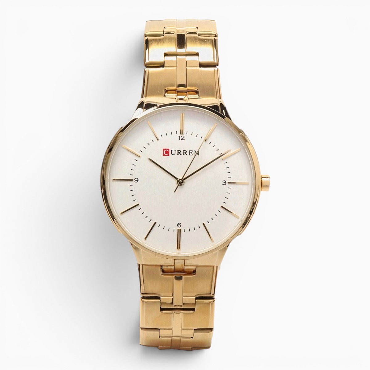 Montre homme bracelet acier doré cadran blanc