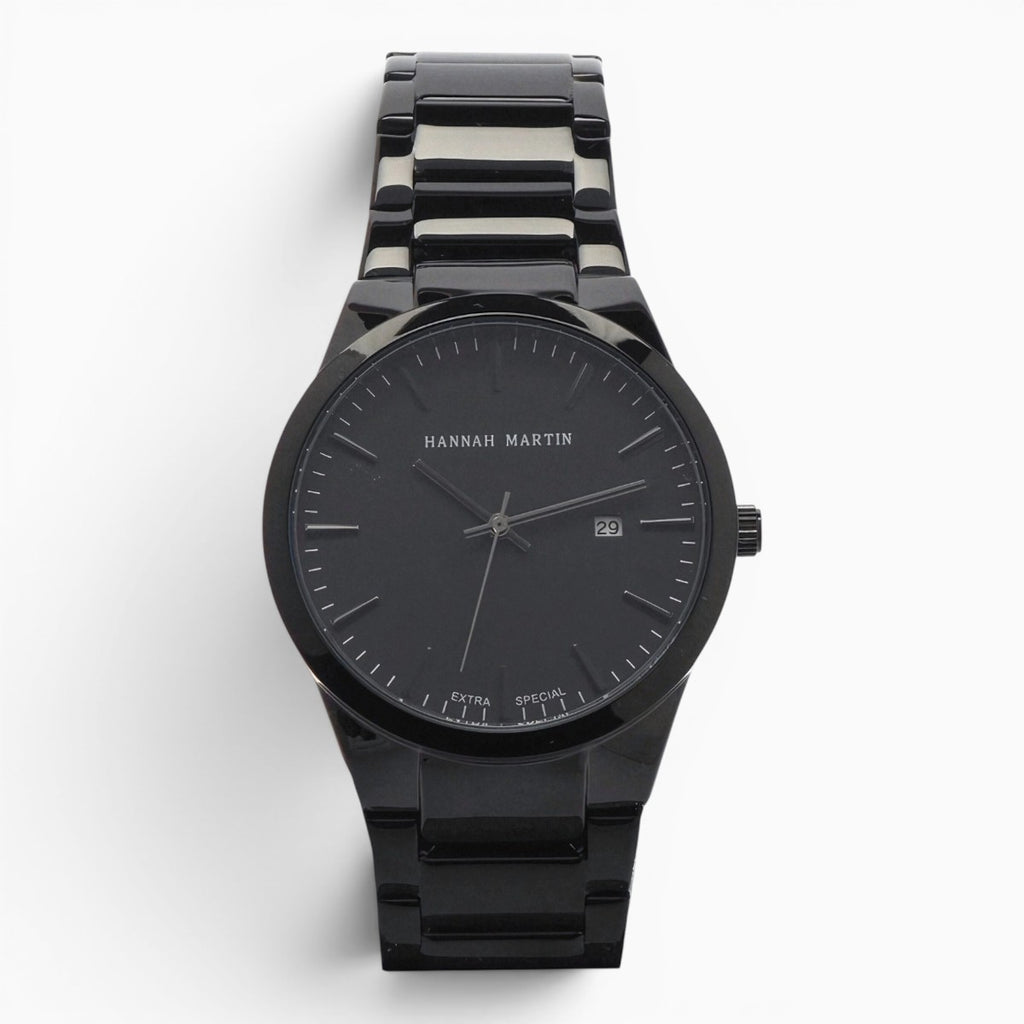 Montre homme bracelet acier noir cadran noir