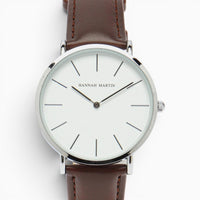 Montre Homme Bracelet Cuir Marron Cadran Blanc