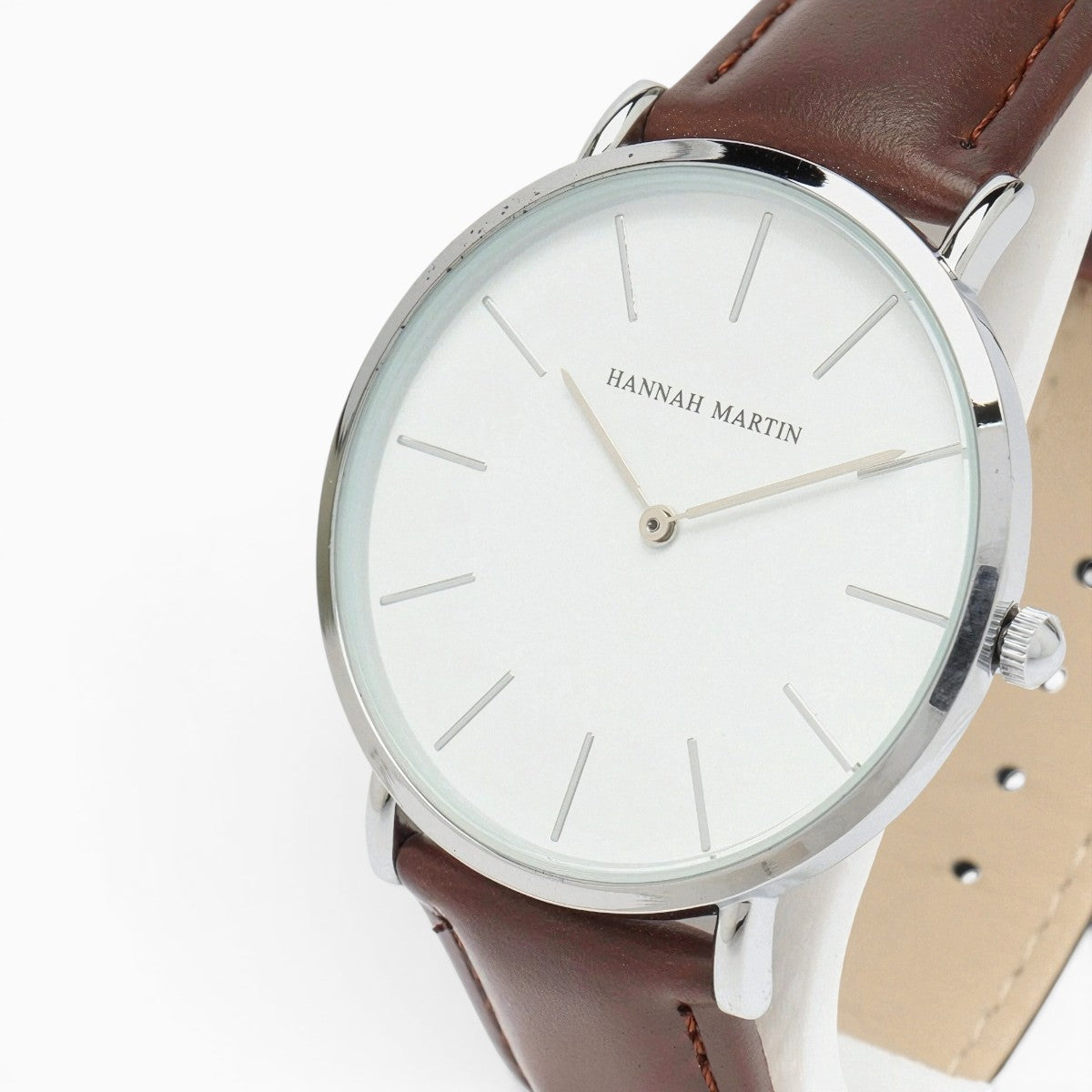 Montre Homme Bracelet Cuir Marron Cadran Blanc