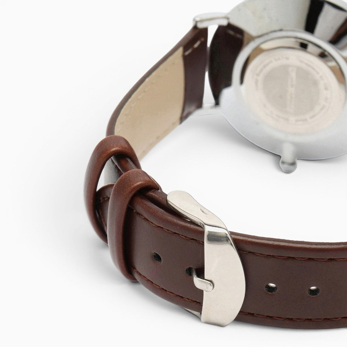 Montre Homme Bracelet Cuir Marron Cadran Blanc