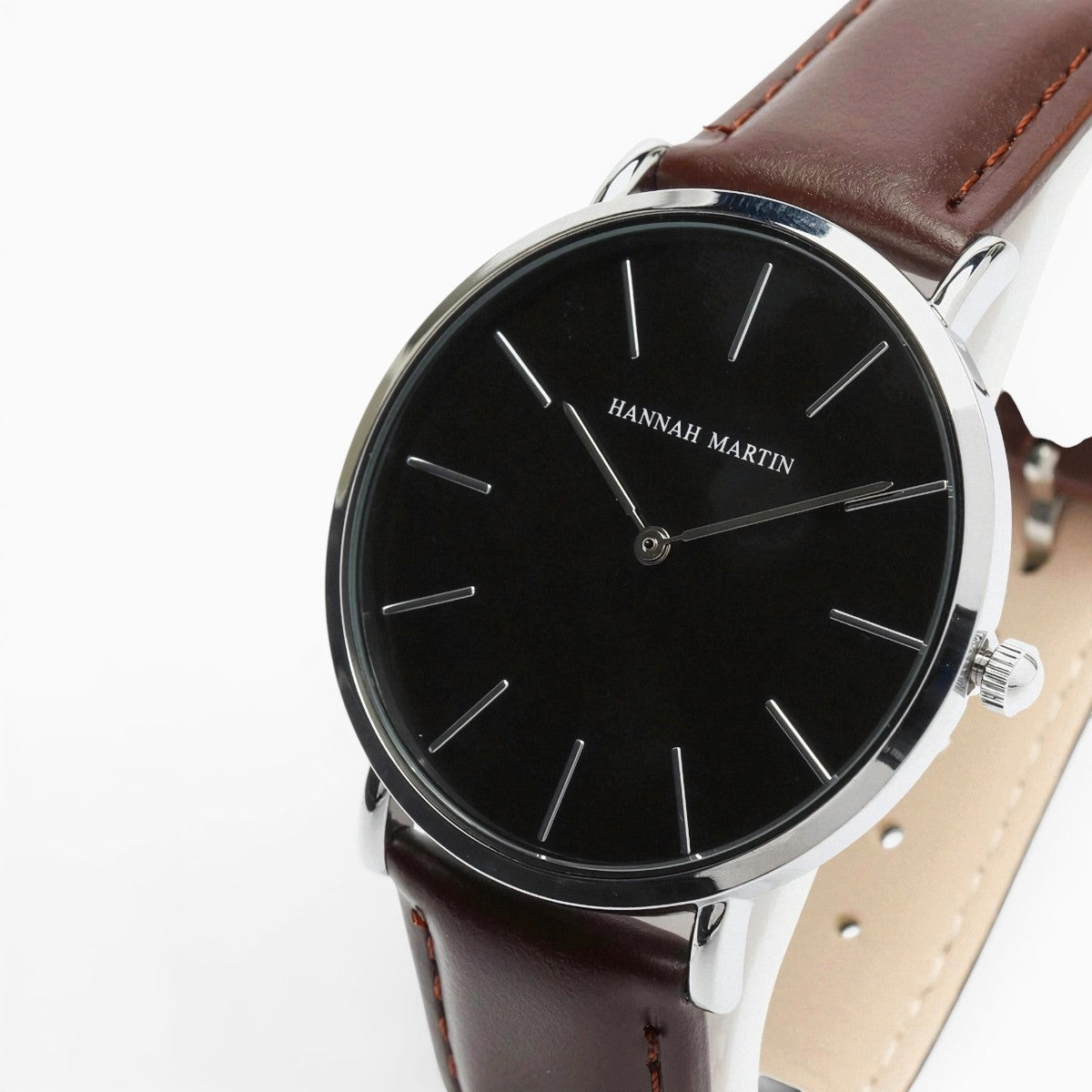 Montre Homme Bracelet Cuir Marron Cadran Noir