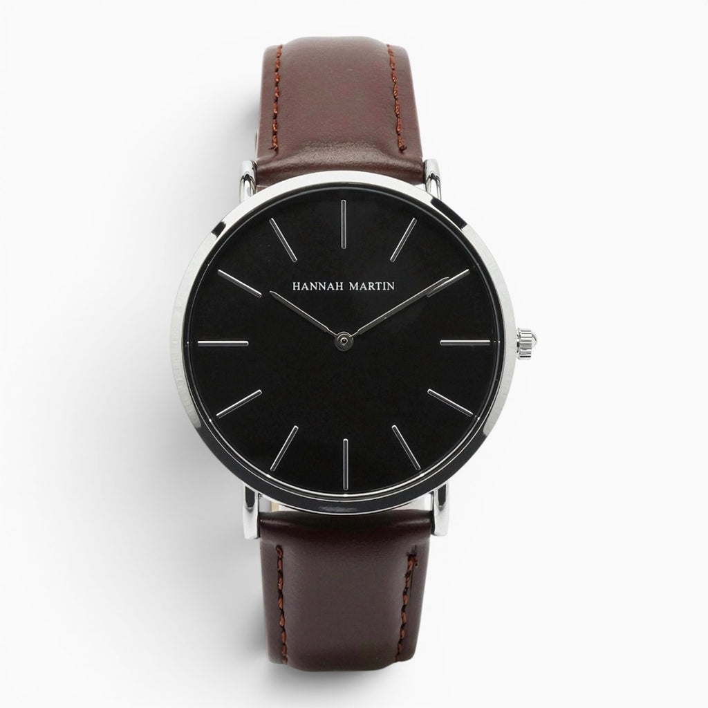Montre Homme Bracelet Cuir Marron Cadran Noir