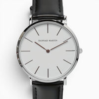 montre homme bracelet cuir noir cadran blanc 2