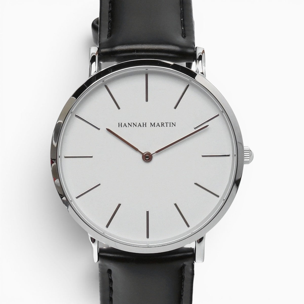 montre homme bracelet cuir noir cadran blanc 2
