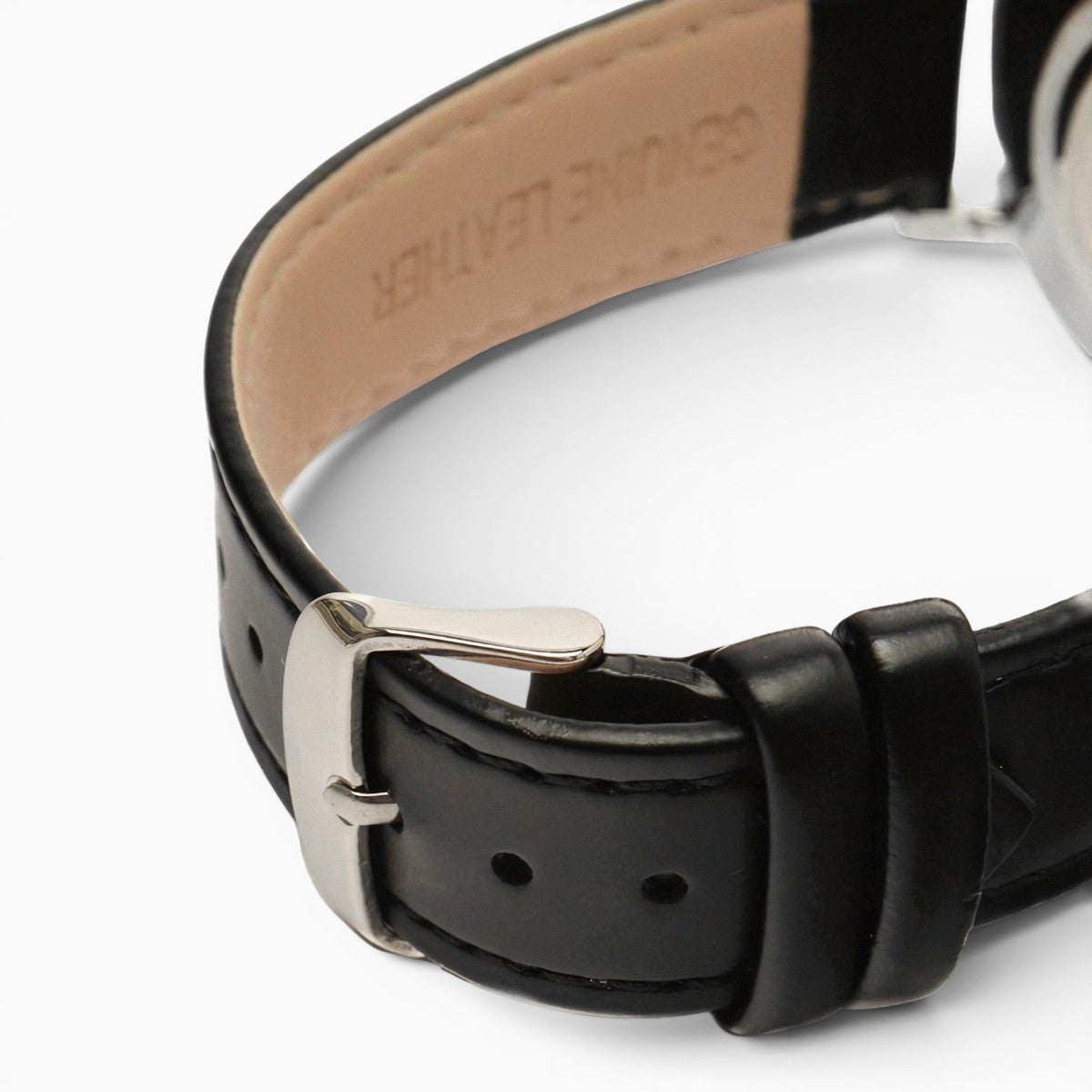 montre homme bracelet cuir noir cadran blanc 4