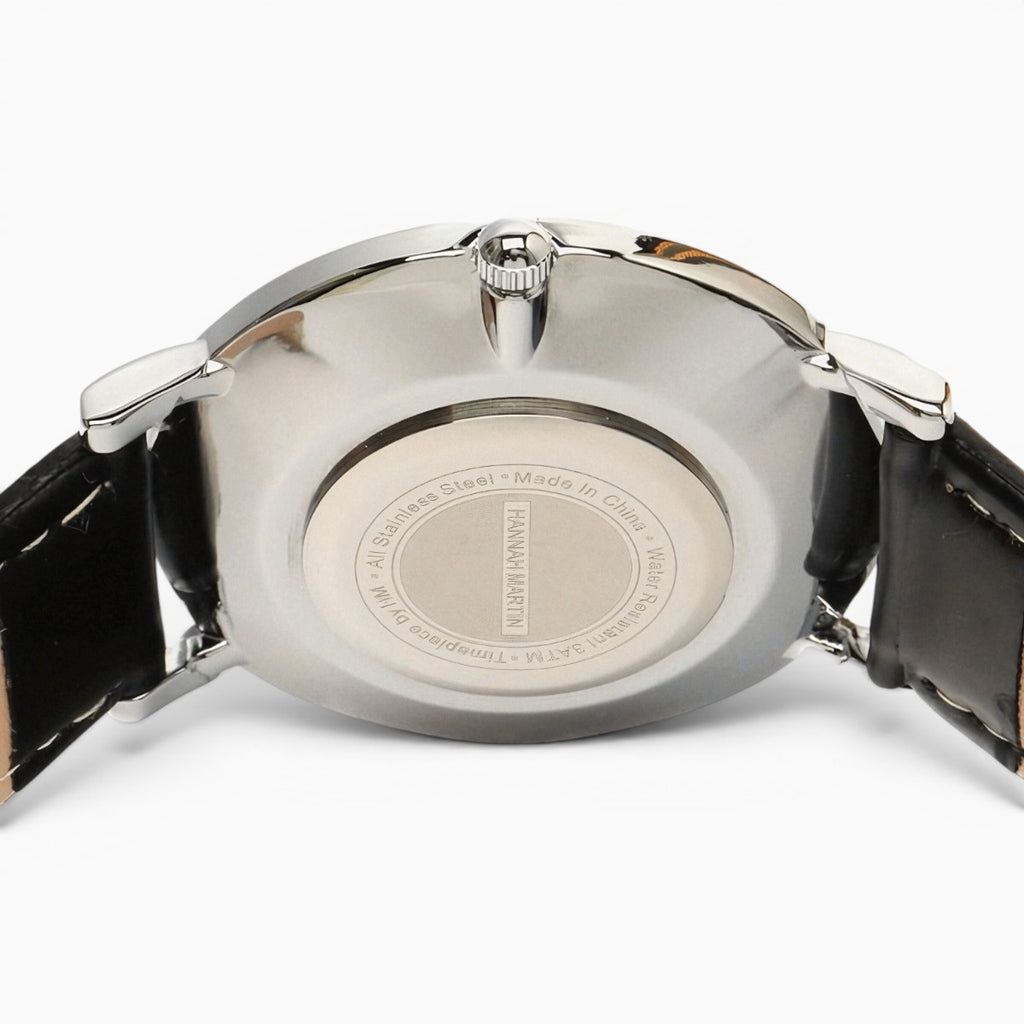 montre homme bracelet cuir noir cadran blanc 5