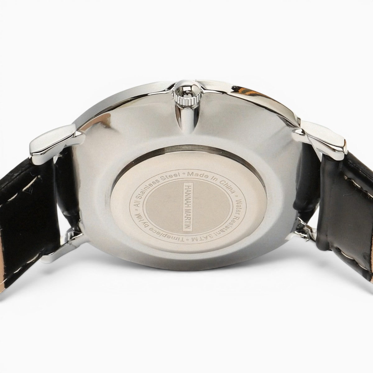 montre homme bracelet cuir noir cadran blanc 5