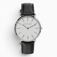 montre homme bracelet cuir noir cadran blanc