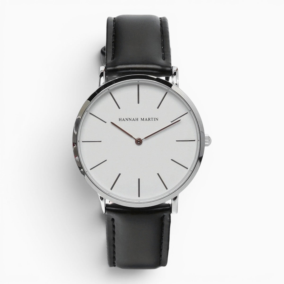 montre homme bracelet cuir noir cadran blanc