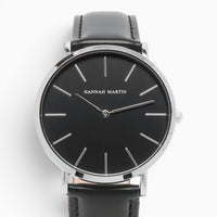 montre homme bracelet cuir noir cadran noir 2