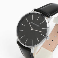 montre homme bracelet cuir noir cadran noir 3