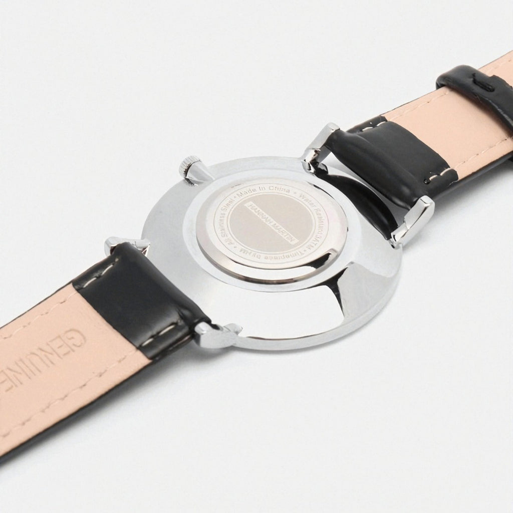 montre homme bracelet cuir noir cadran noir 5