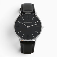 montre homme bracelet cuir noir cadran noir